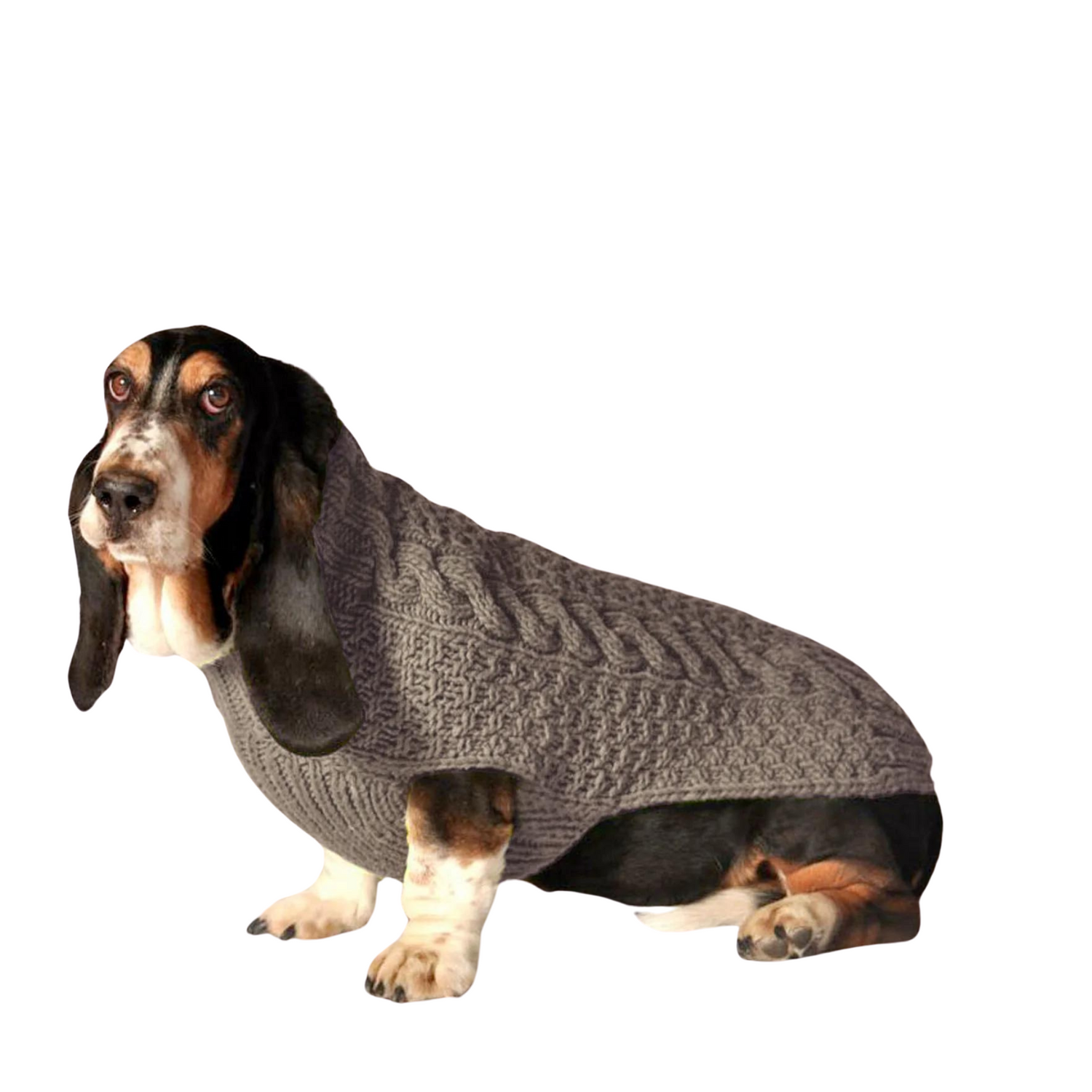 Gray Cable-Knit Dog Sweater
