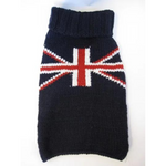 navy knit sweater with Union Jack design on a white background