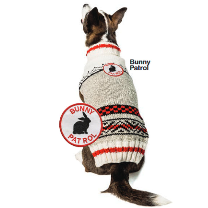 Bunny Patrol Wool Dog Sweater badge