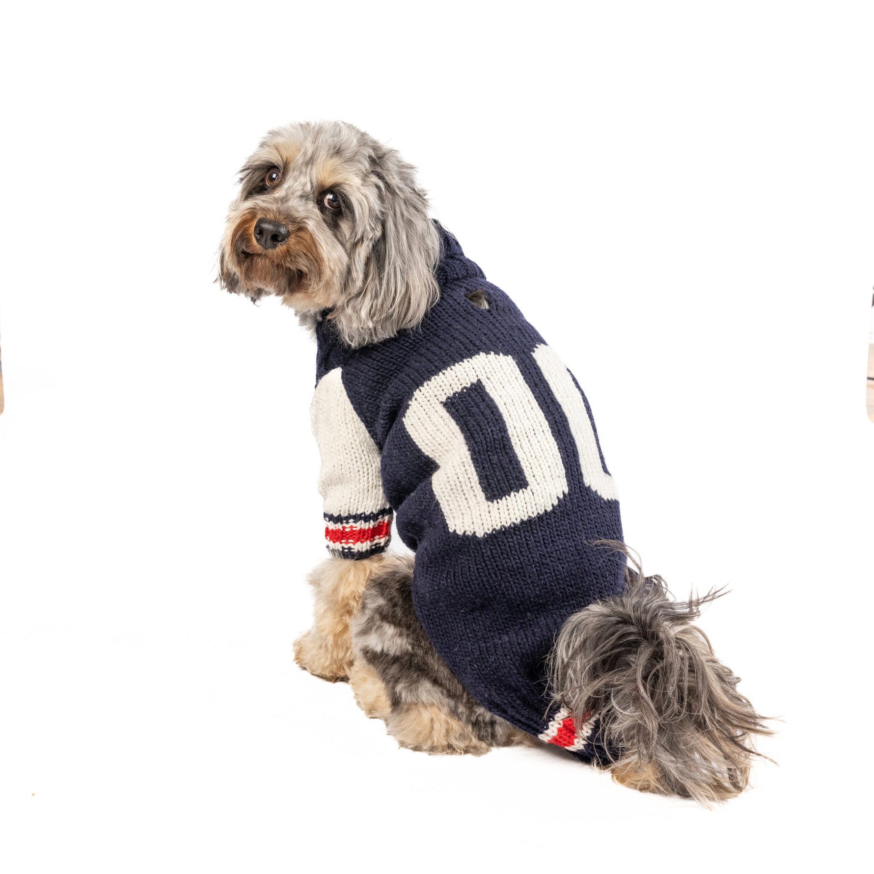 Navy | Red | White Varsity Dog Sweater - large- product back