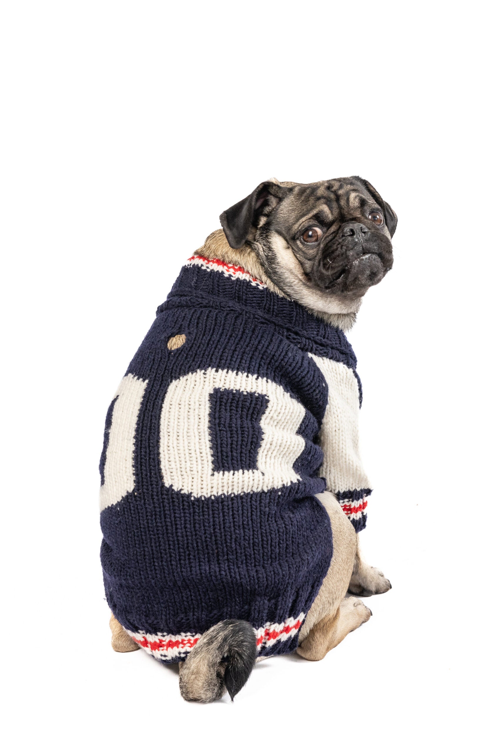 Navy | Red | White Varsity Dog Sweater - medium - product back