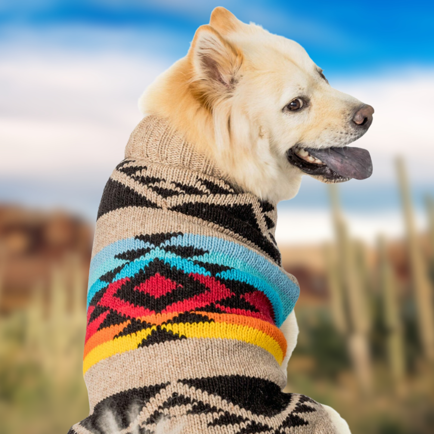 Painted desert dog sweater XL back
