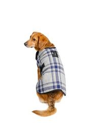 Grey and Blue Plaid Dog Blanket Coat back