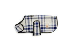 Grey and Blue Plaid Dog Blanket Coat flat