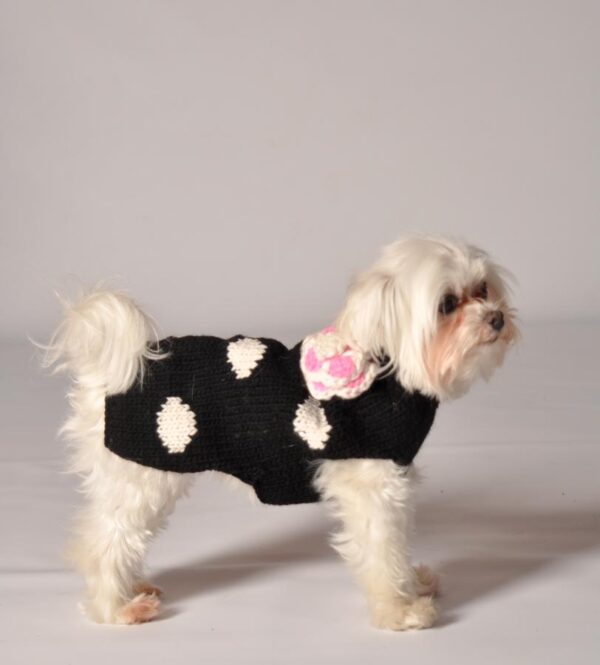 Black Polka Dot Pink Flower Dog Sweater