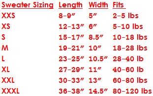 dog sweater and coat sizes