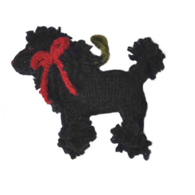 Hand Knit Wool Black Poodle Dog Ornament