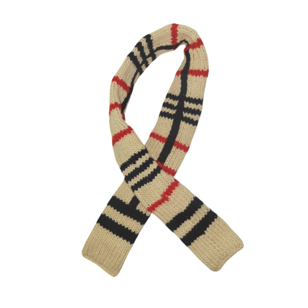 Hand-knit Wool Tan Plaid Pet Scarf