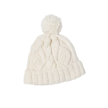 Natural cable knit wool hat