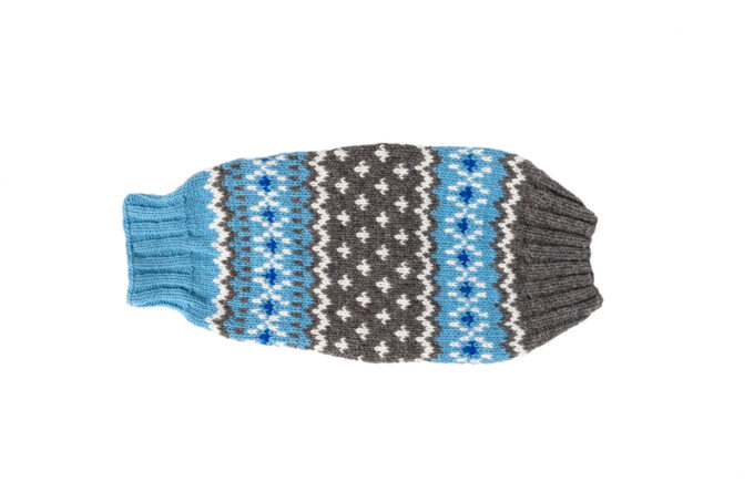 Light Blue Fairisle Wool Dog Sweater flat back