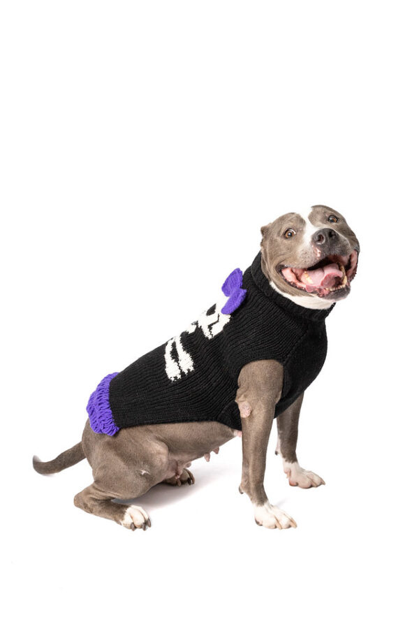 Purple Bow Skull Wool Dog Sweater XXL full