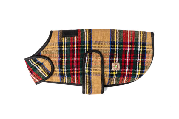 Tan Tartan Plaid Blanket Dog Coat Flat