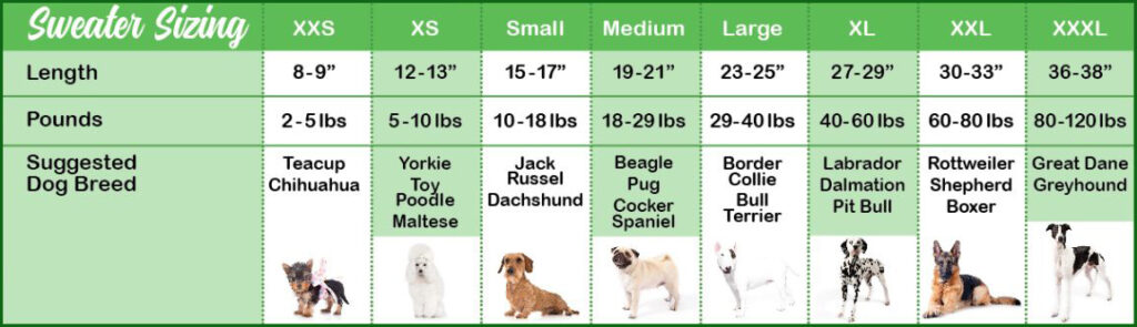 Chilly Dog Sweater Sizing Chart