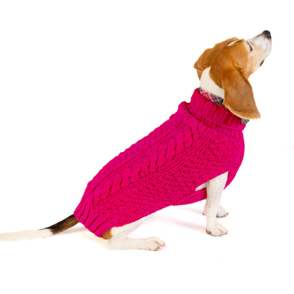 Hot Pink Alpaca Cable Knit Dog Sweater