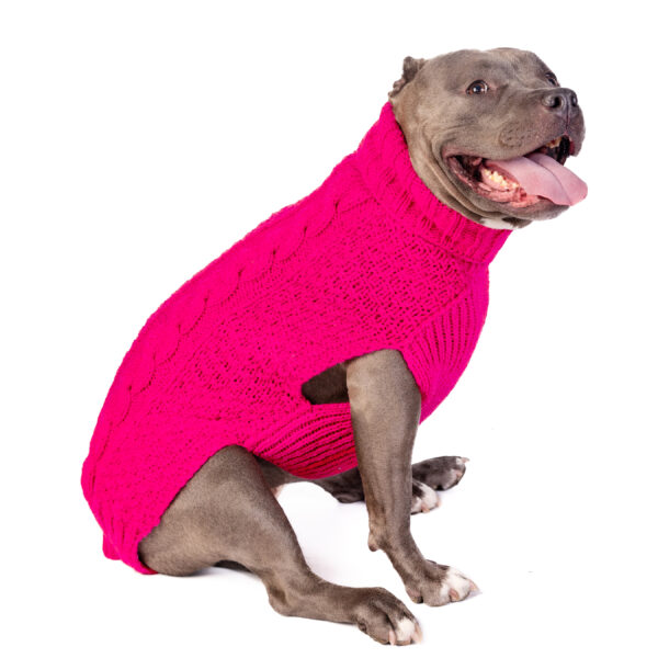 Hot Pink Alpaca Cable Knit Dog Sweater