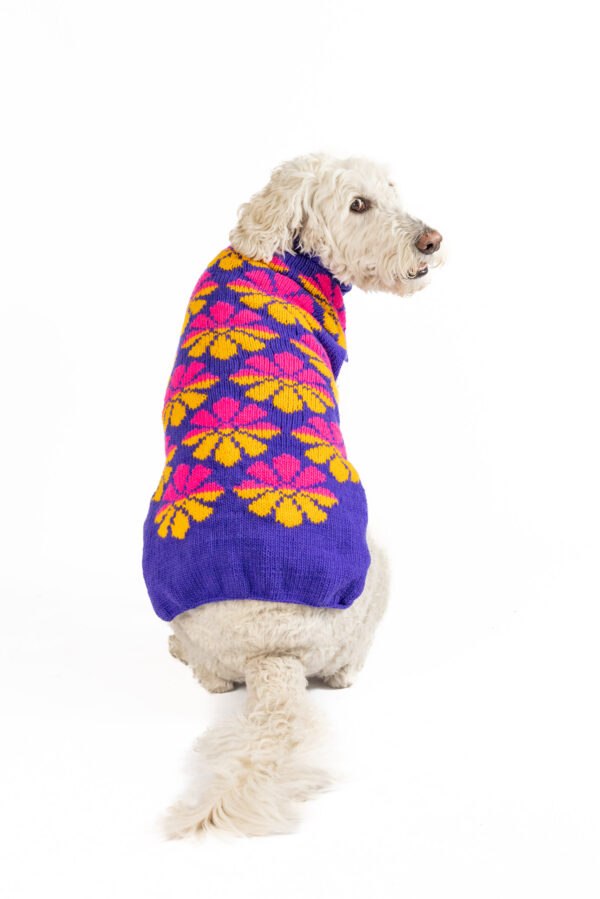 Flower Power Purple Dog Sweater - large - product back