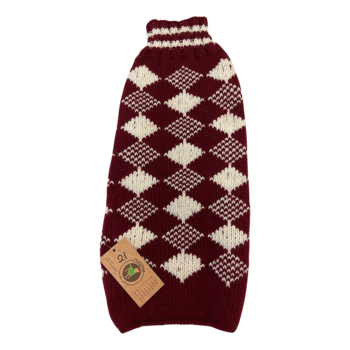 One of a kind crimson red & white checkers dog sweater