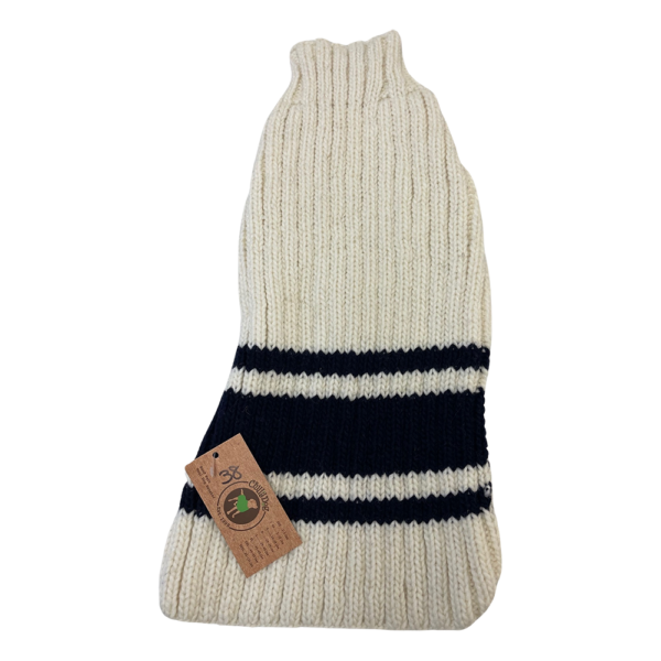 One of a Kind cream & navy blue dog sweater