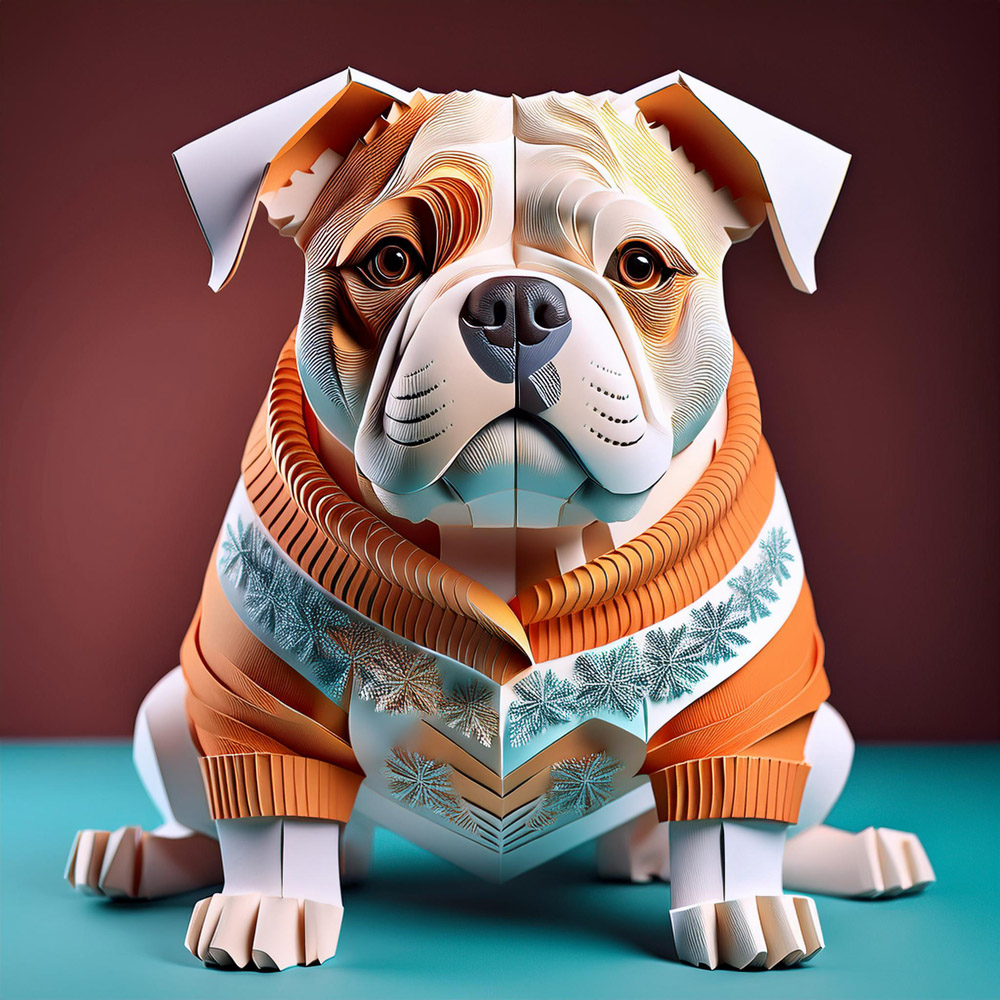 bulldog wearing a dog sweater illustration